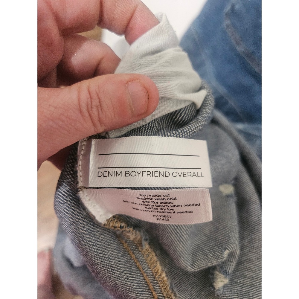 Lane Bryant Rainbow Strap Denim Boyfriend Overalls Shorts Distressed Blu Size 28 - Picture 4 of 9